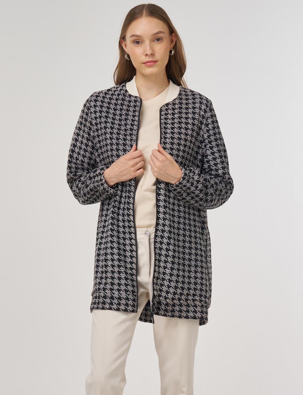 Houndstooth Pattern Jacket Ecru