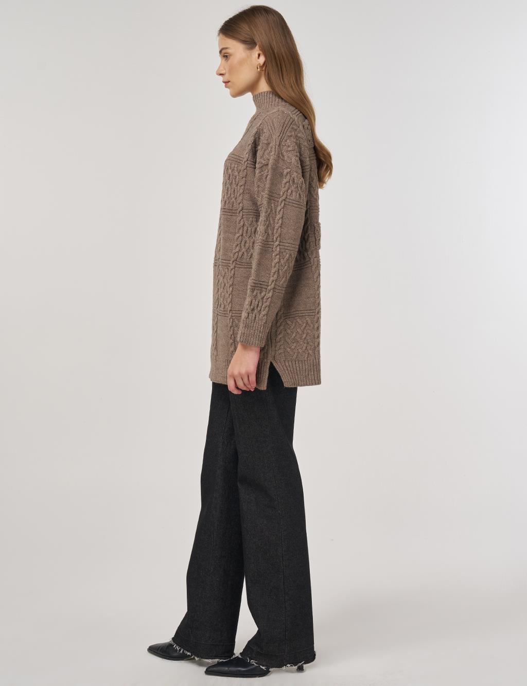Crochet-Trim Knit Tunic Stone 
