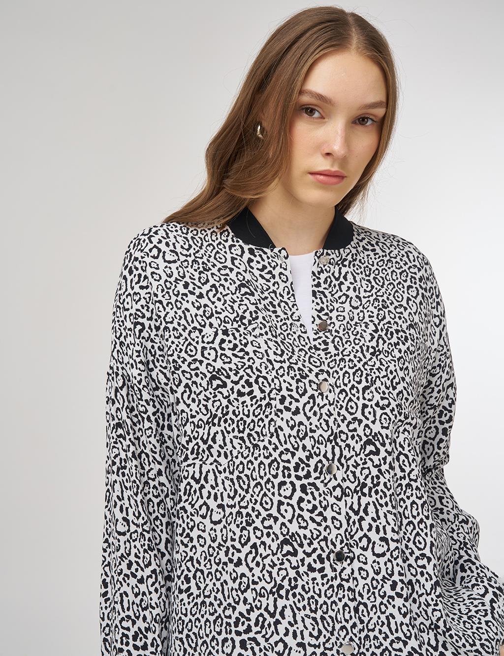 Leopar Desen Viskon Tunik Siyah 