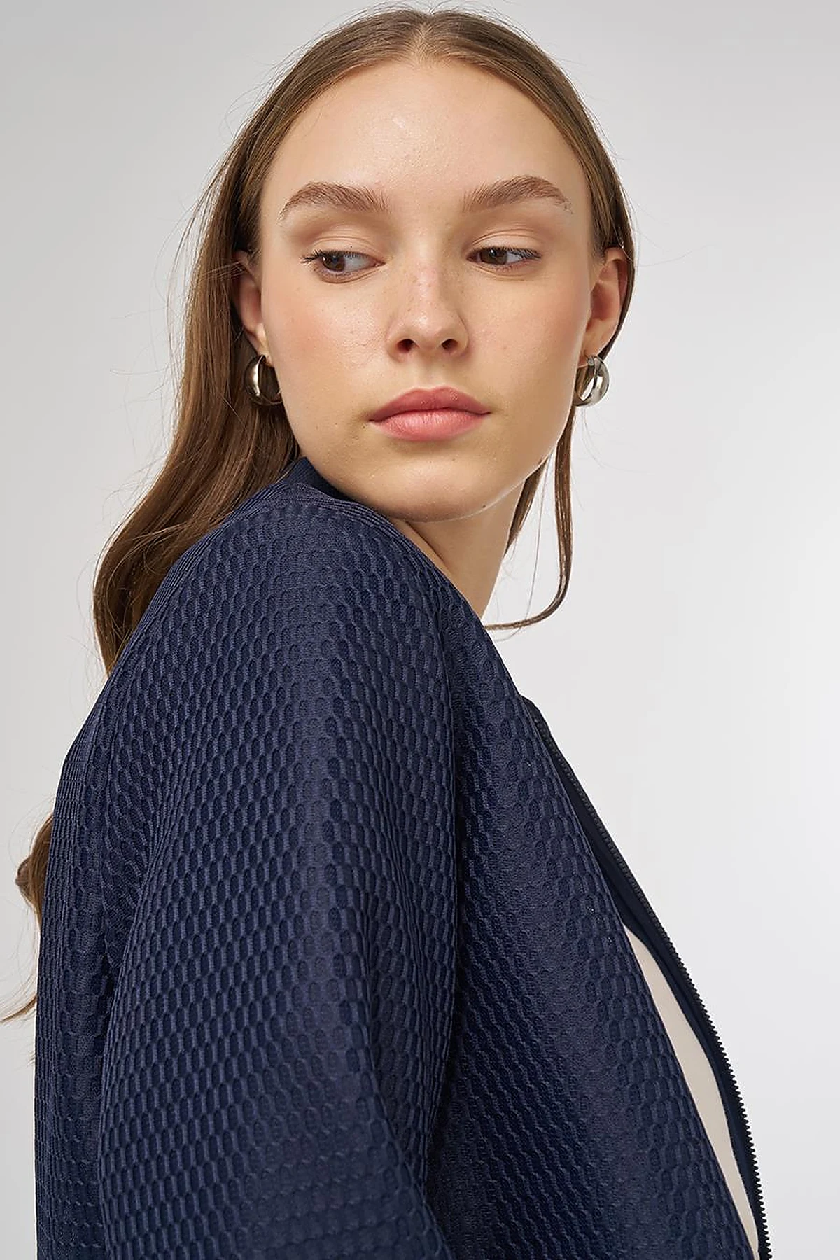 Mesh-Layered Bomber Jacket Navy 