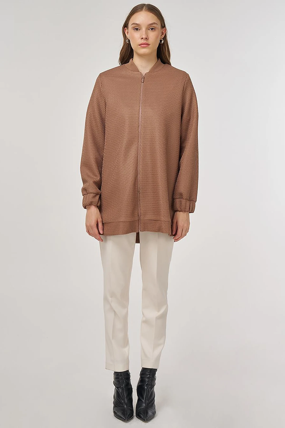 Mesh-Layered Bomber Jacket Mink 