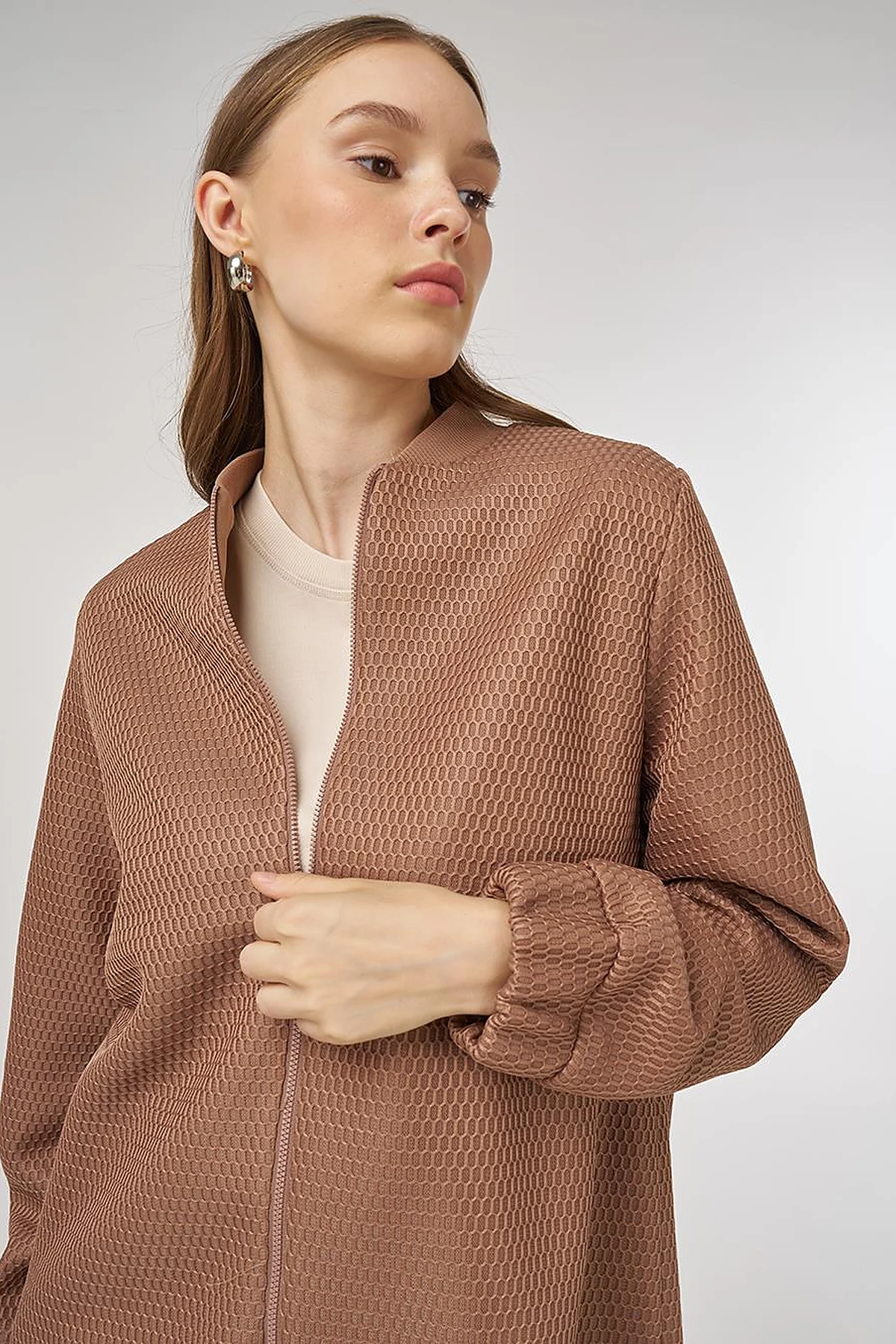 Mesh-Layered Bomber Jacket Mink 
