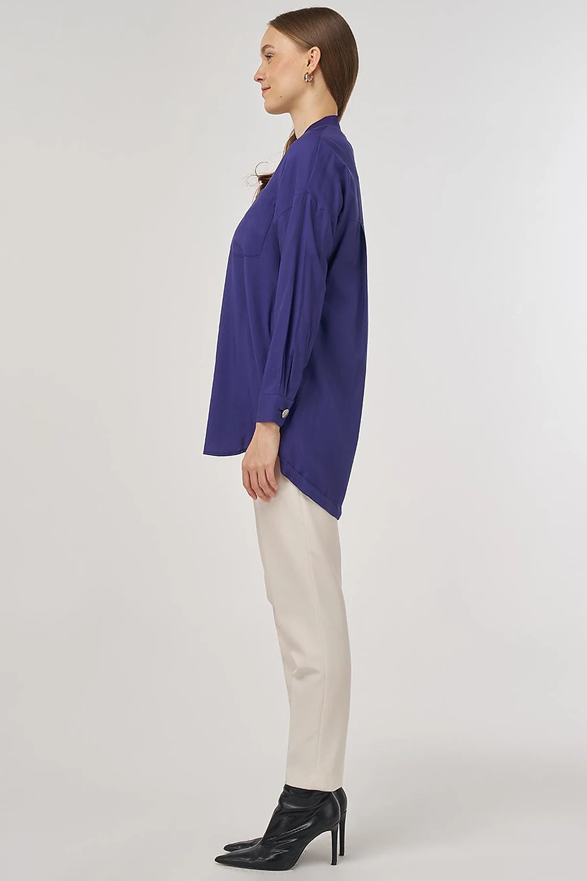 College Collar Linen-Viscose Tunic Navy