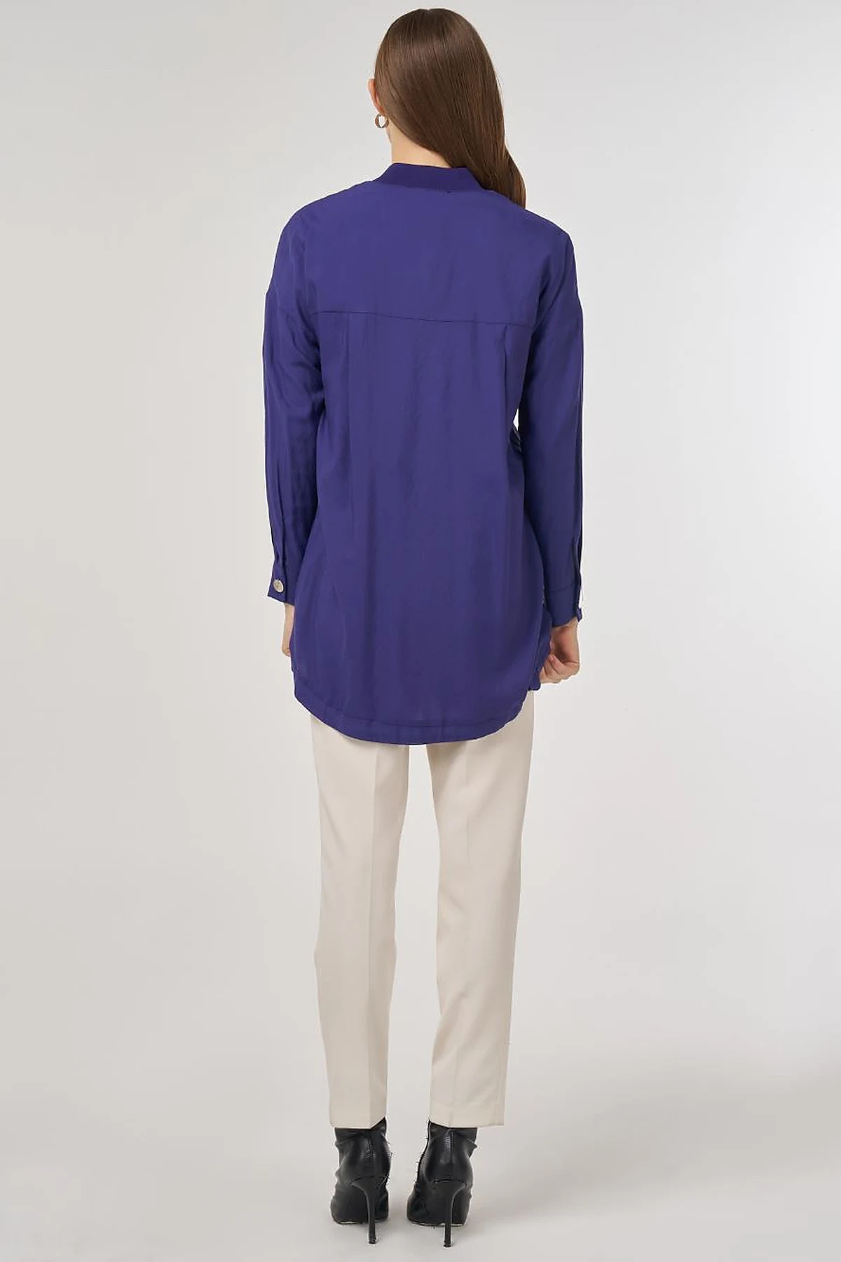 College Collar Linen-Viscose Tunic Navy