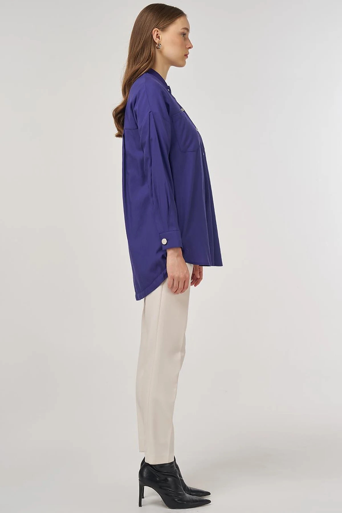 College Collar Linen-Viscose Tunic Navy