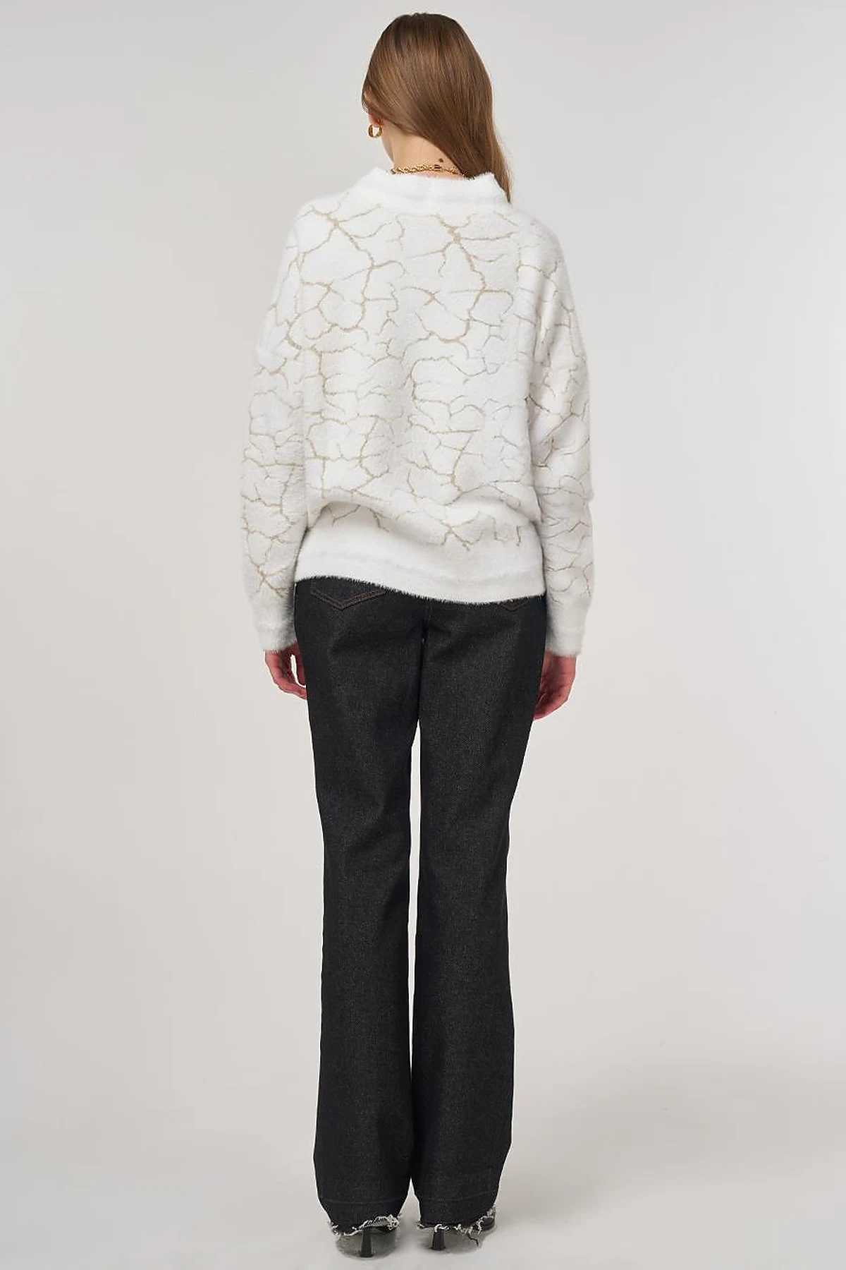 Marble-Pattern Knit Cardigan Ecru 