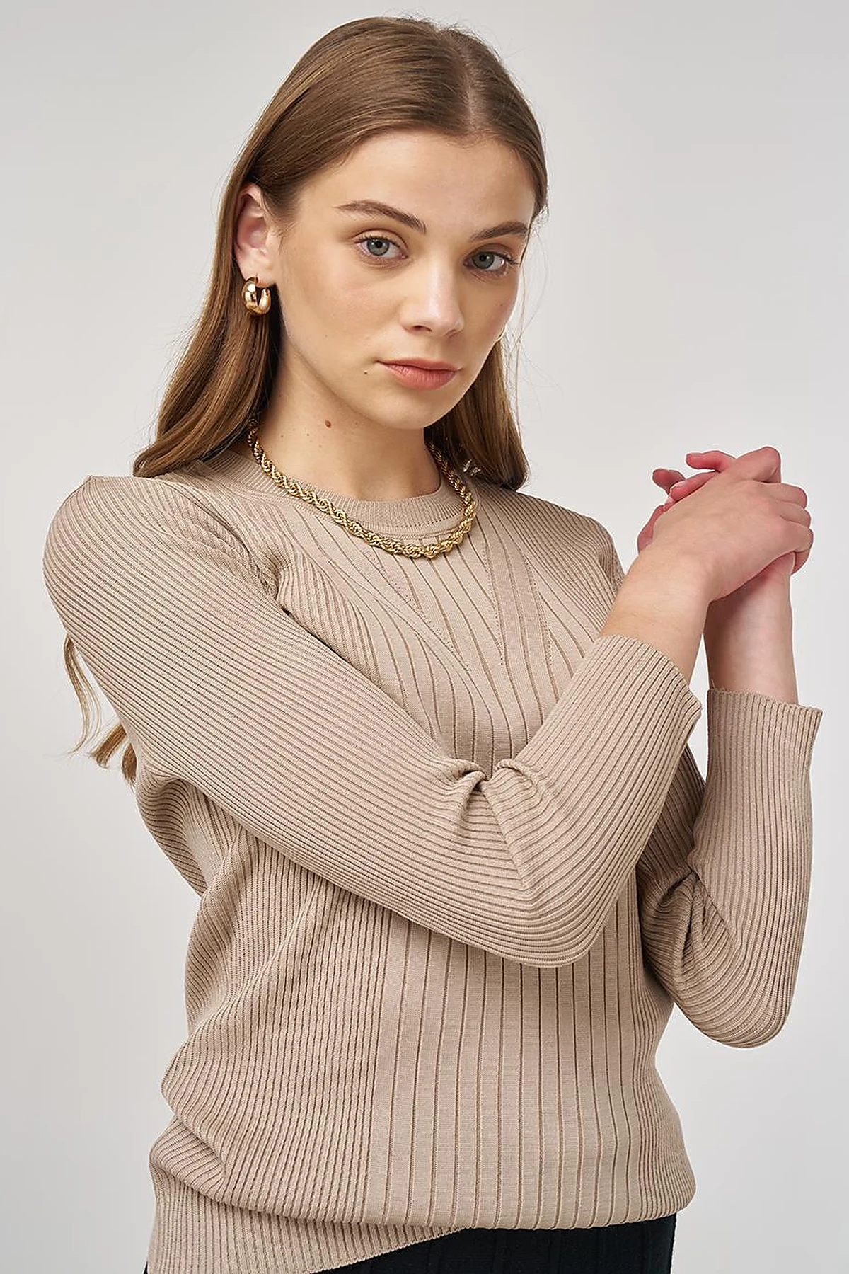 Crew Neck Knit Sweater Dark Stone 