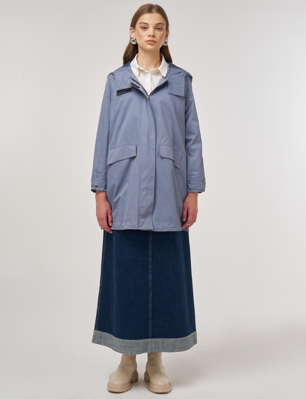Hooded Short Trench Coat Anthracite