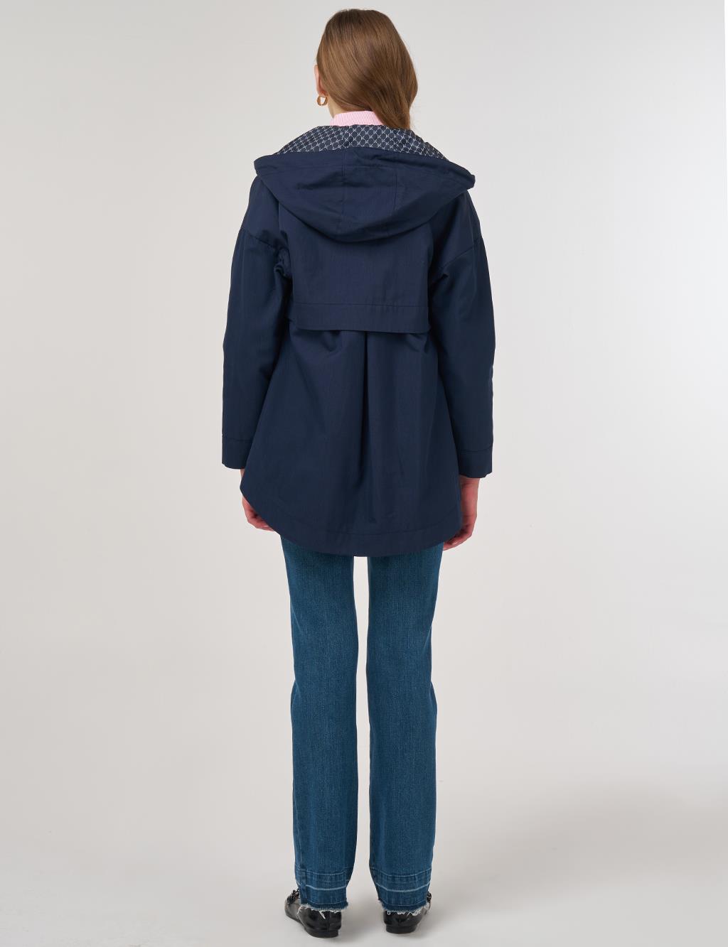 Hooded Short Trench Coat Dark Navy