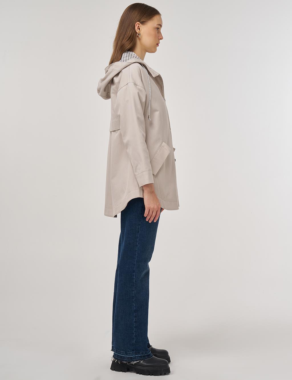 Hooded Short Trench Coat Stone 