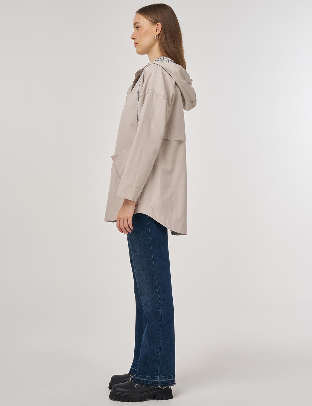 Hooded Short Trench Coat Stone 