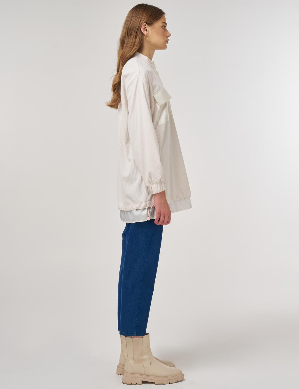 Double-Pocket Velvet Sweatshirt Cream