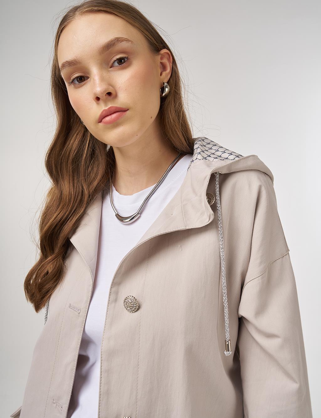 Hooded Short Trench Coat Stone 
