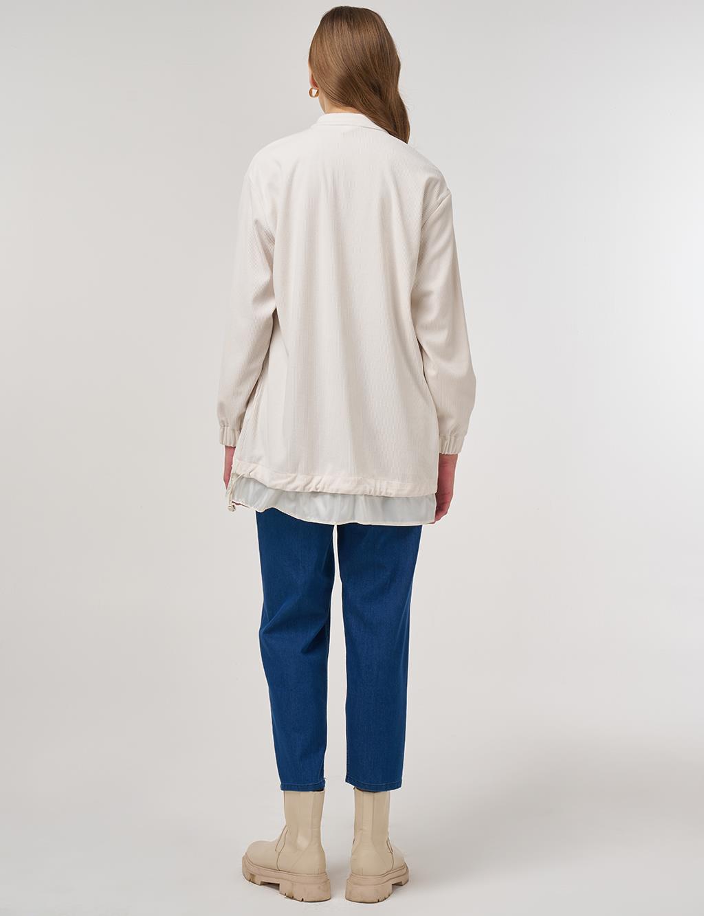 Double-Pocket Velvet Sweatshirt Cream