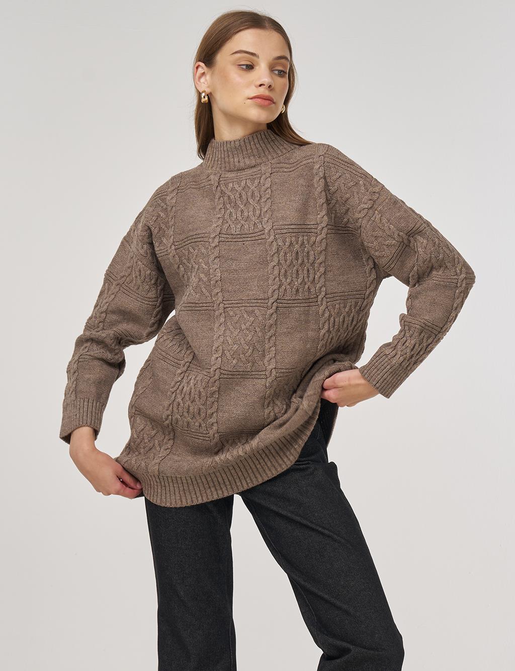 Crochet-Trim Knit Tunic Stone 