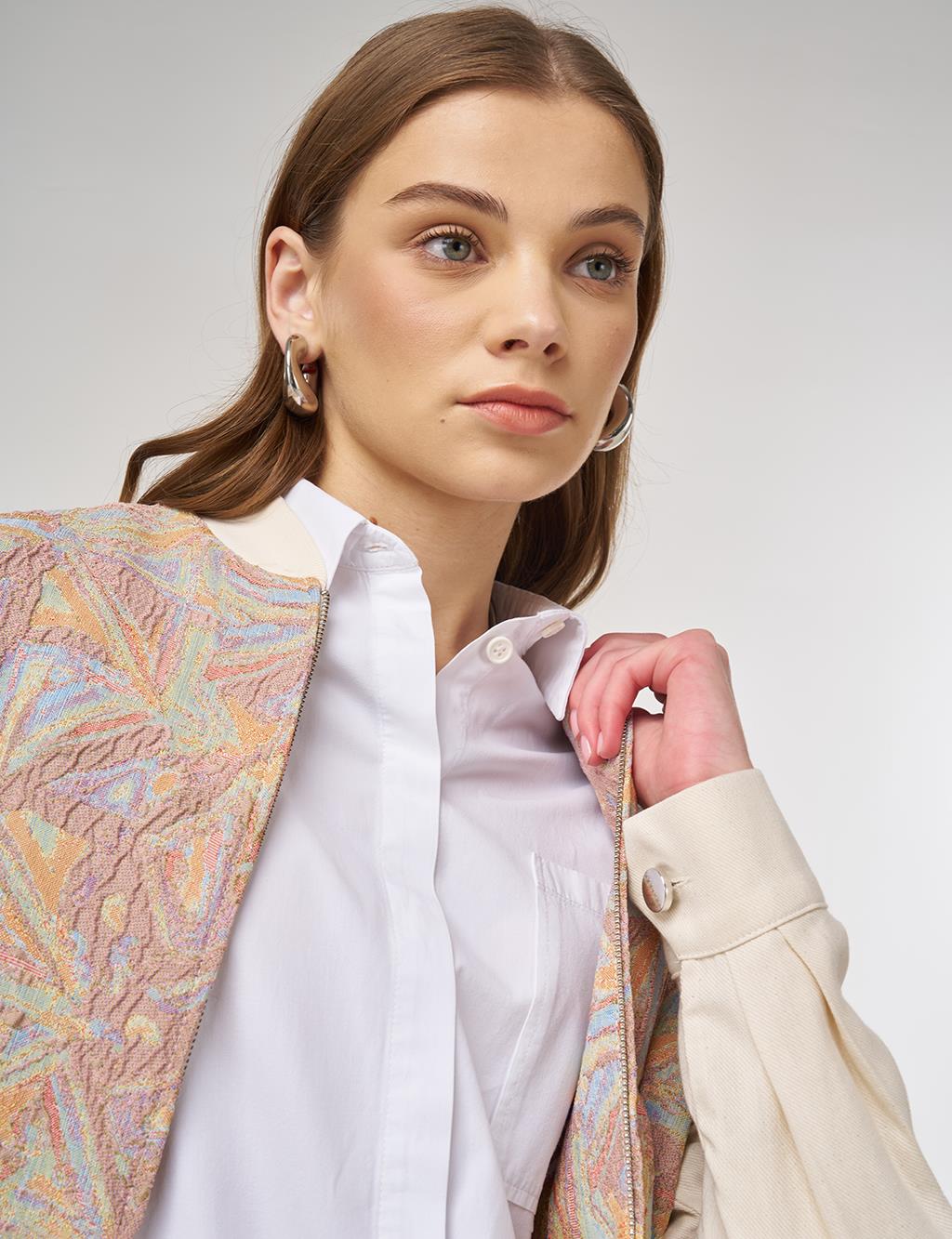 Geometric Pattern College Collar Jacket Pistachio Green