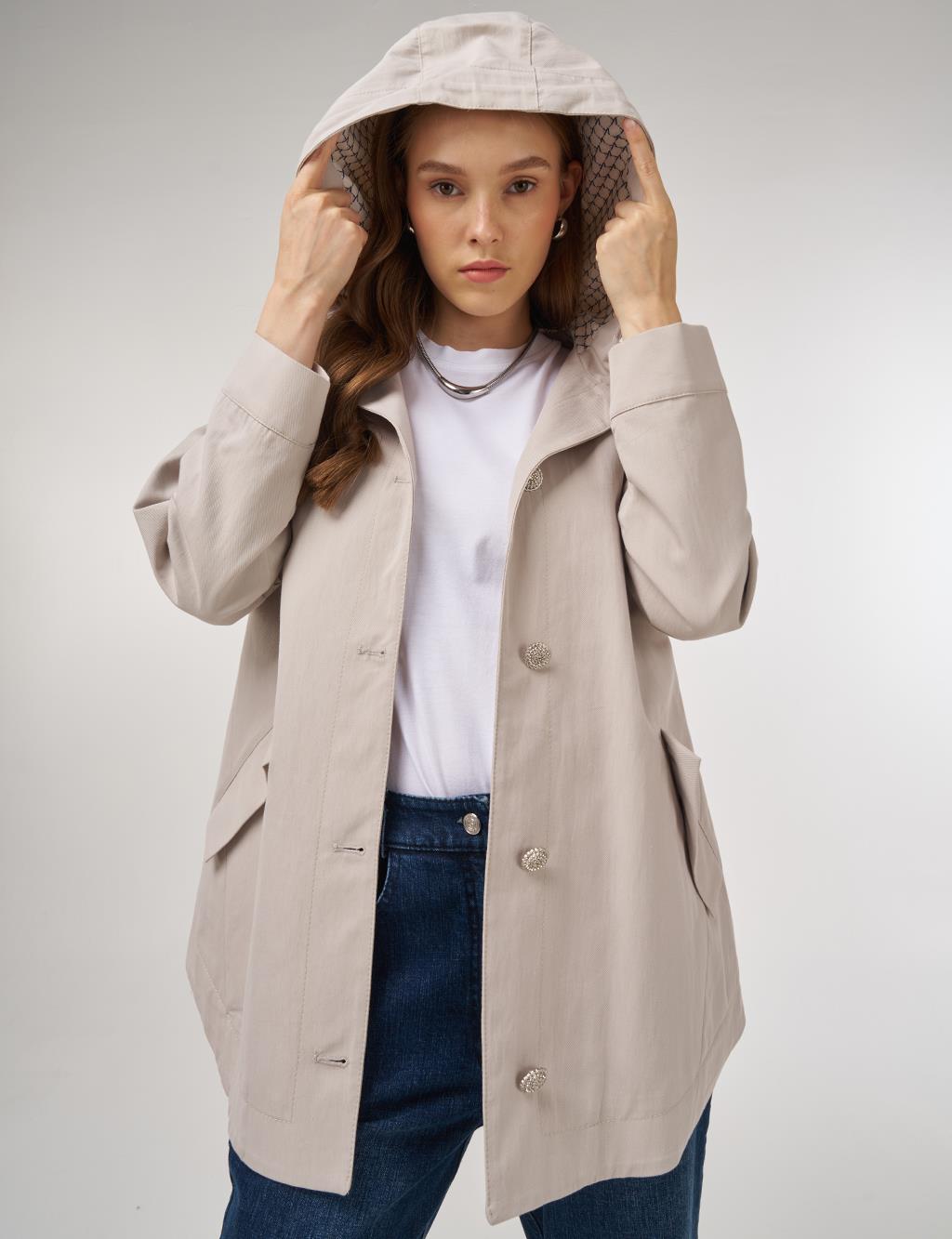 Hooded Short Trench Coat Stone 