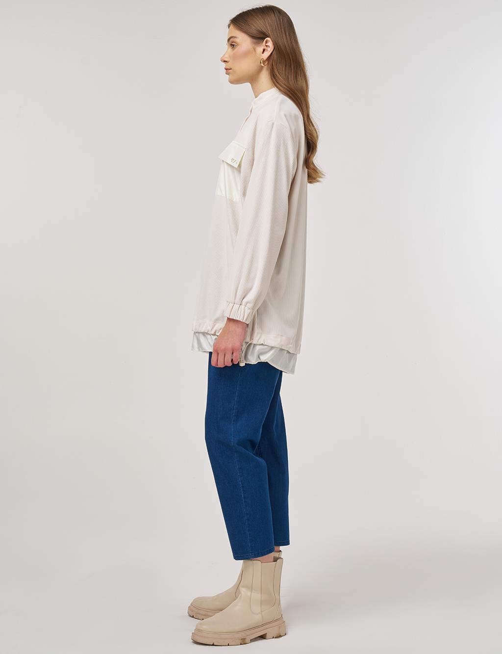 Double-Pocket Velvet Sweatshirt Cream