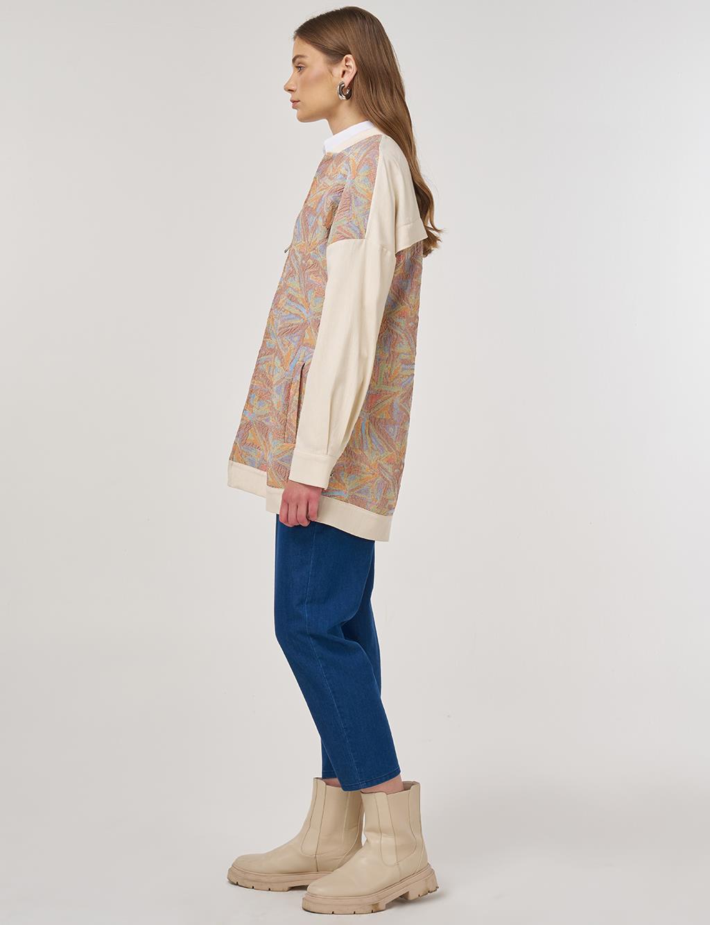Geometric Pattern College Collar Jacket Pistachio Green