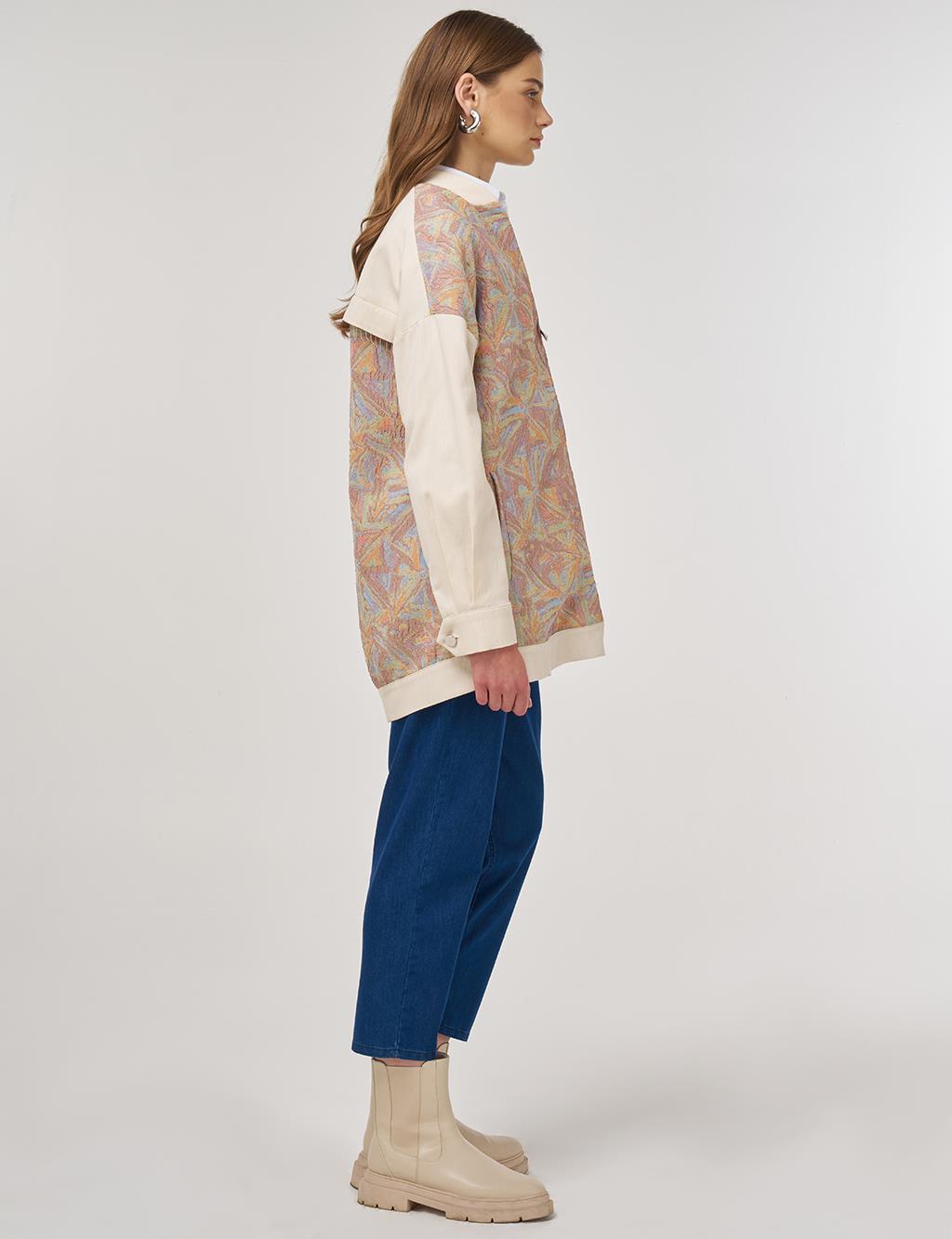 Geometric Pattern College Collar Jacket Pistachio Green