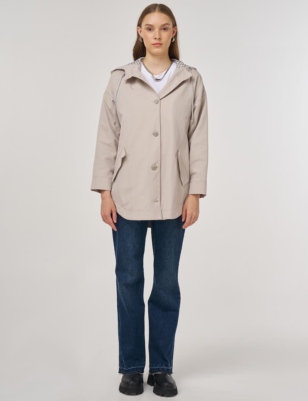 Hooded Short Trench Coat Stone 