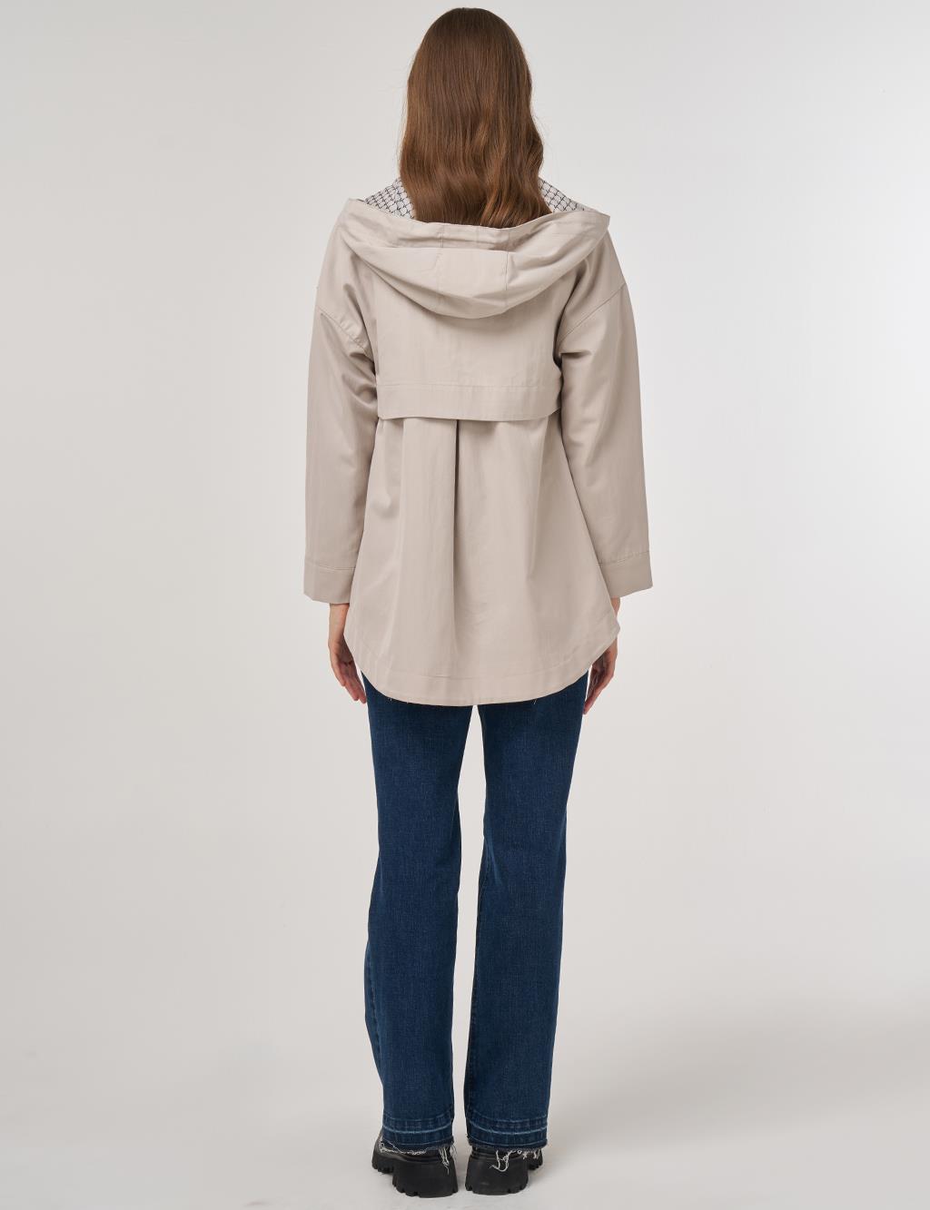 Hooded Short Trench Coat Stone 
