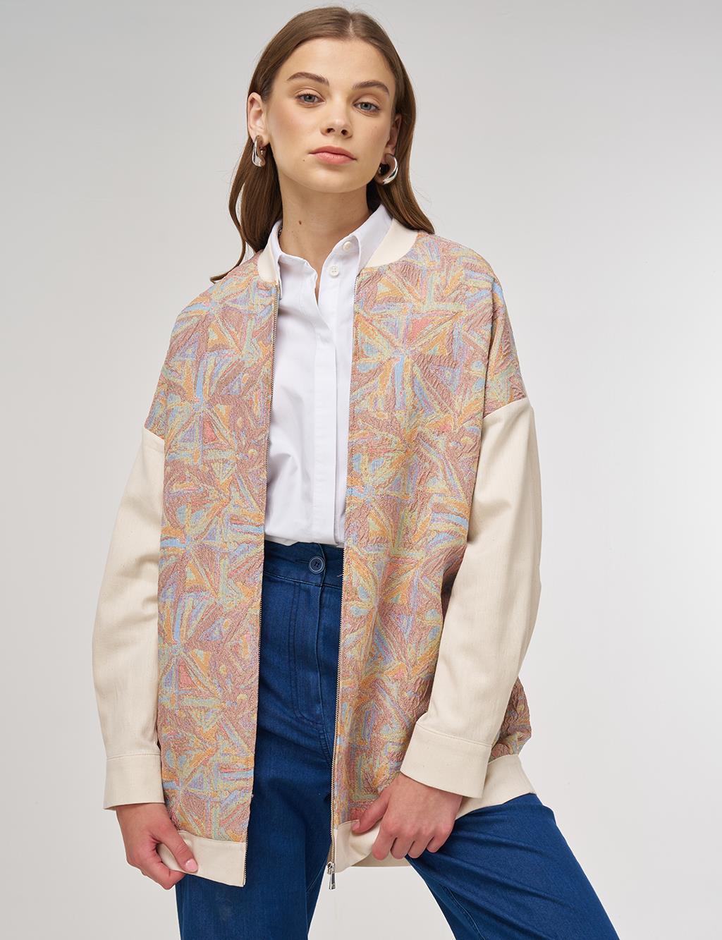 Geometric Pattern College Collar Jacket Pistachio Green