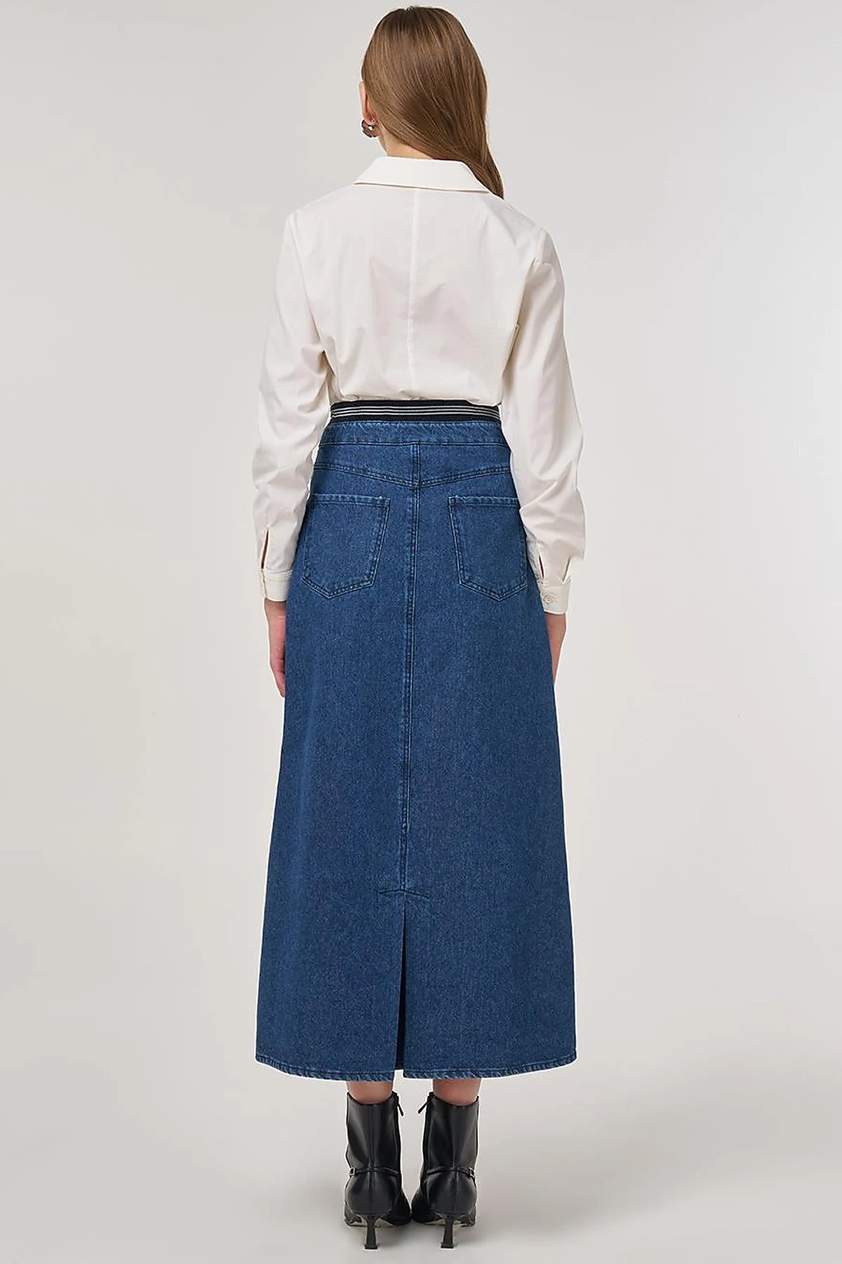 Bel Bantlı Denim Etek İndigo 