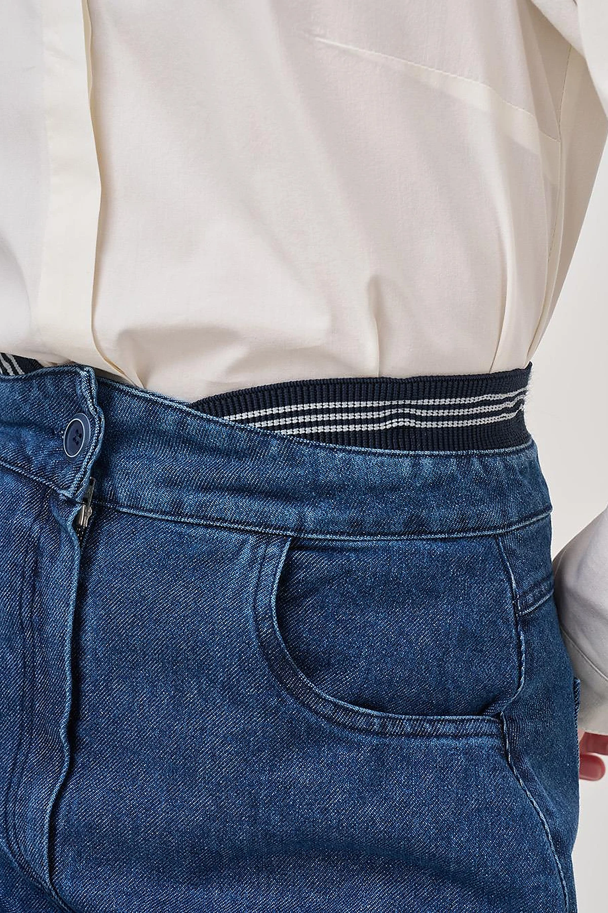 Bel Bantlı Denim Etek İndigo 