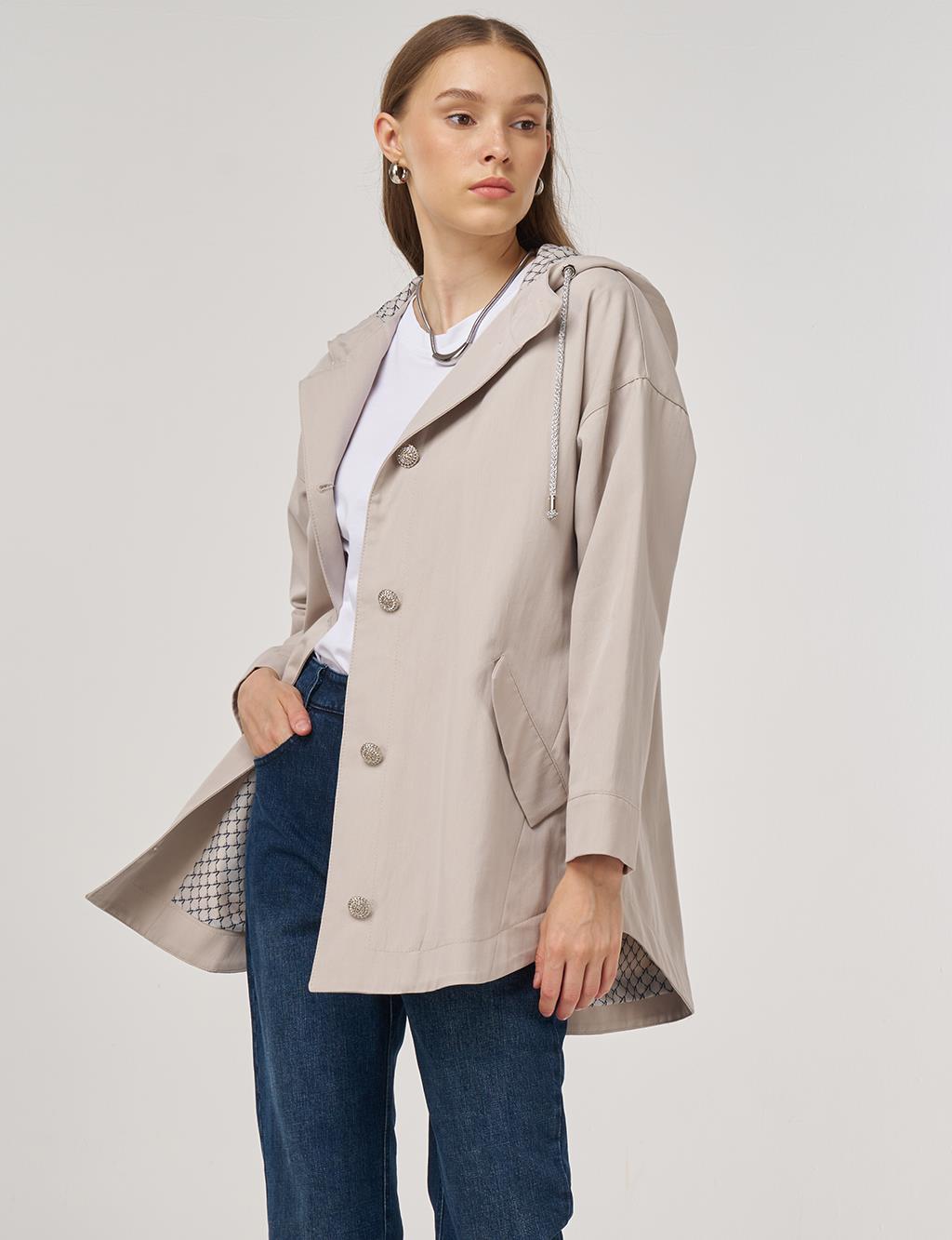 Hooded Short Trench Coat Stone 