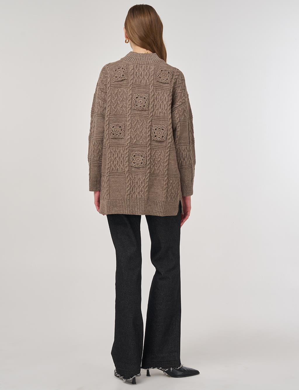 Crochet-Trim Knit Tunic Stone 