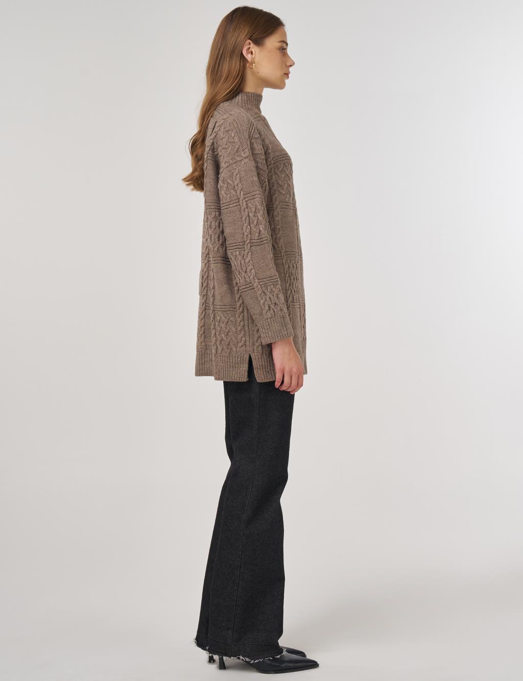 Crochet-Trim Knit Tunic Stone 
