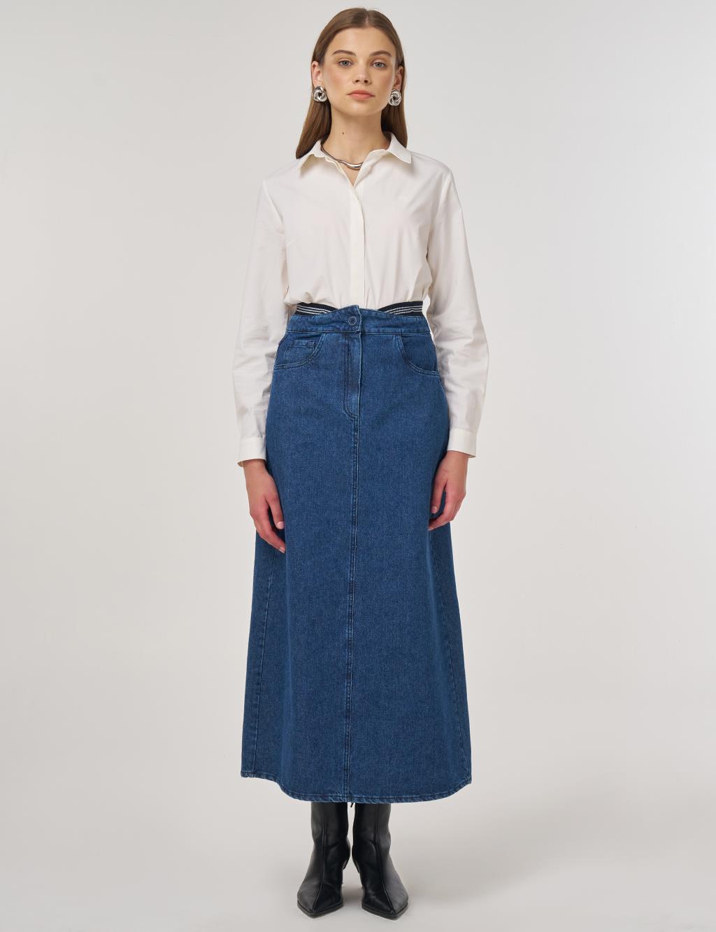 Waistband Denim Skirt Indigo