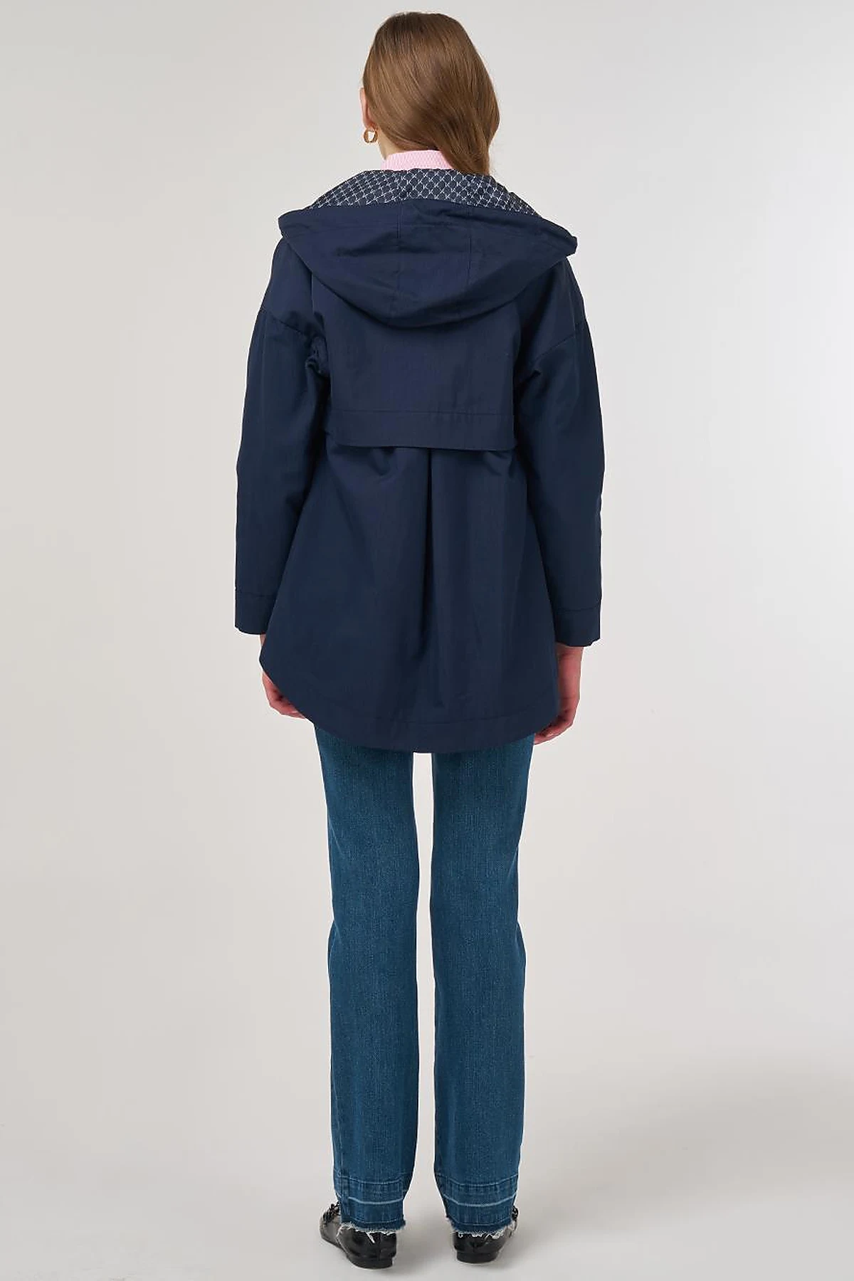Buttoned Short Trench Coat Dark Navy