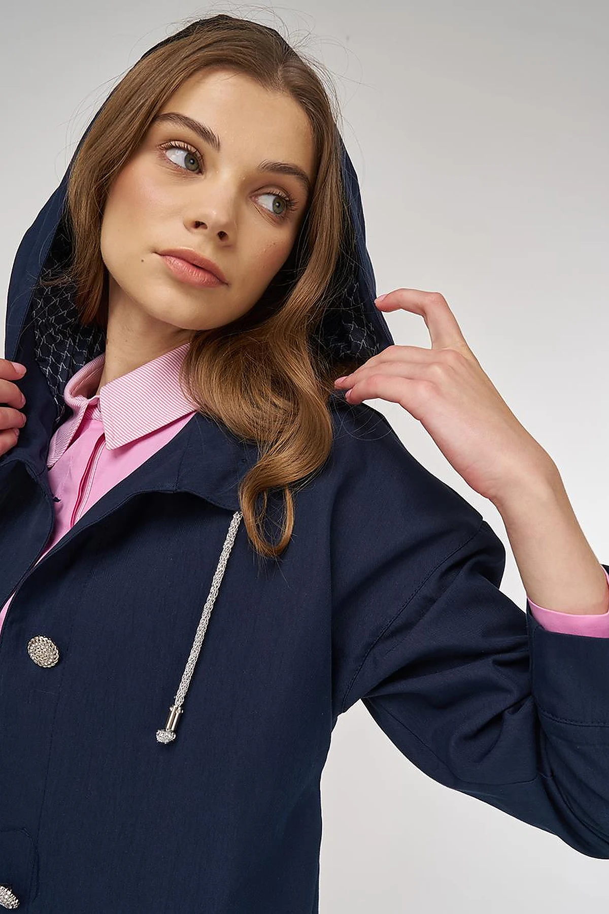 Buttoned Short Trench Coat Dark Navy