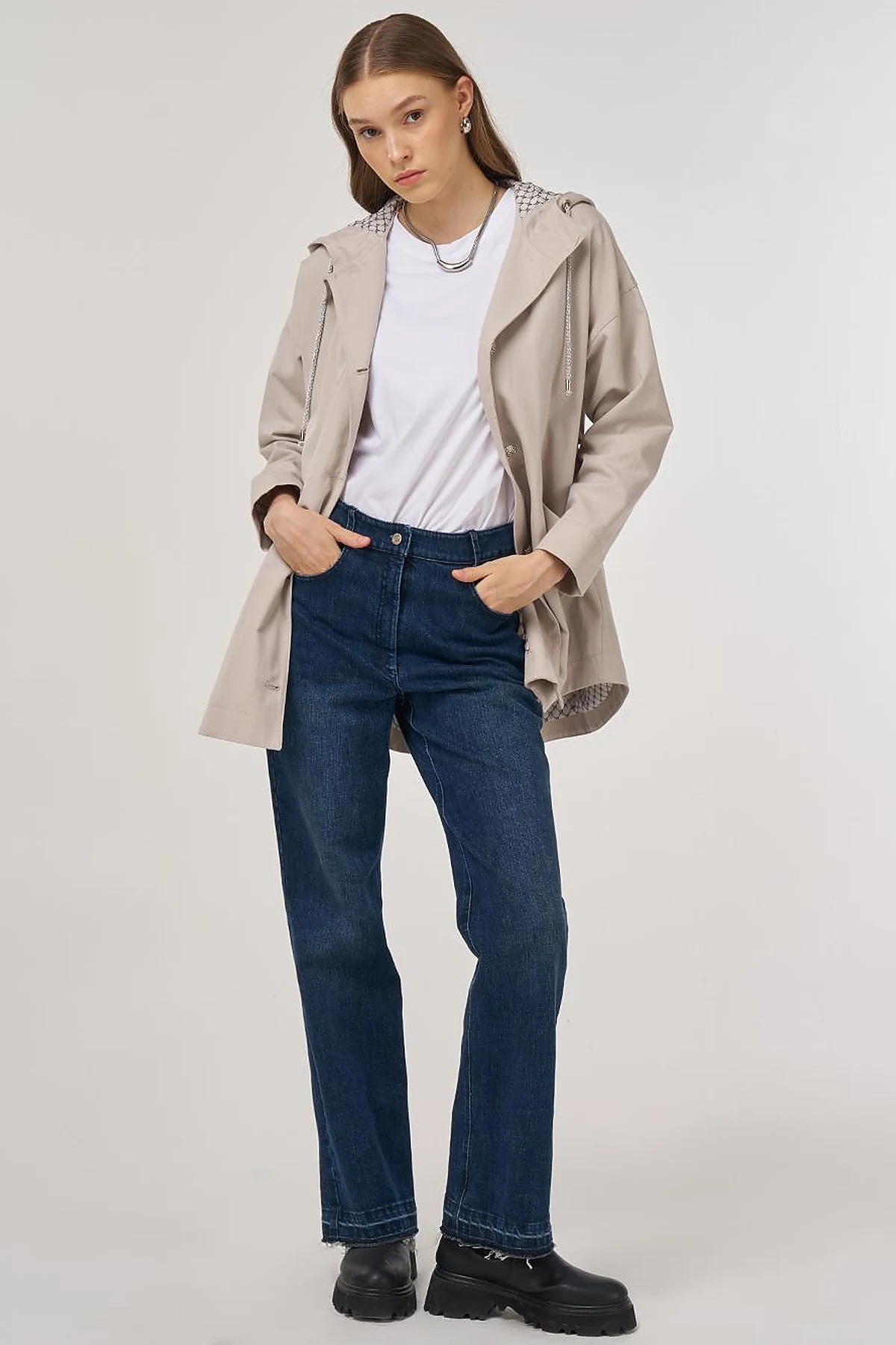Buttoned Short Trench Coat Stone 