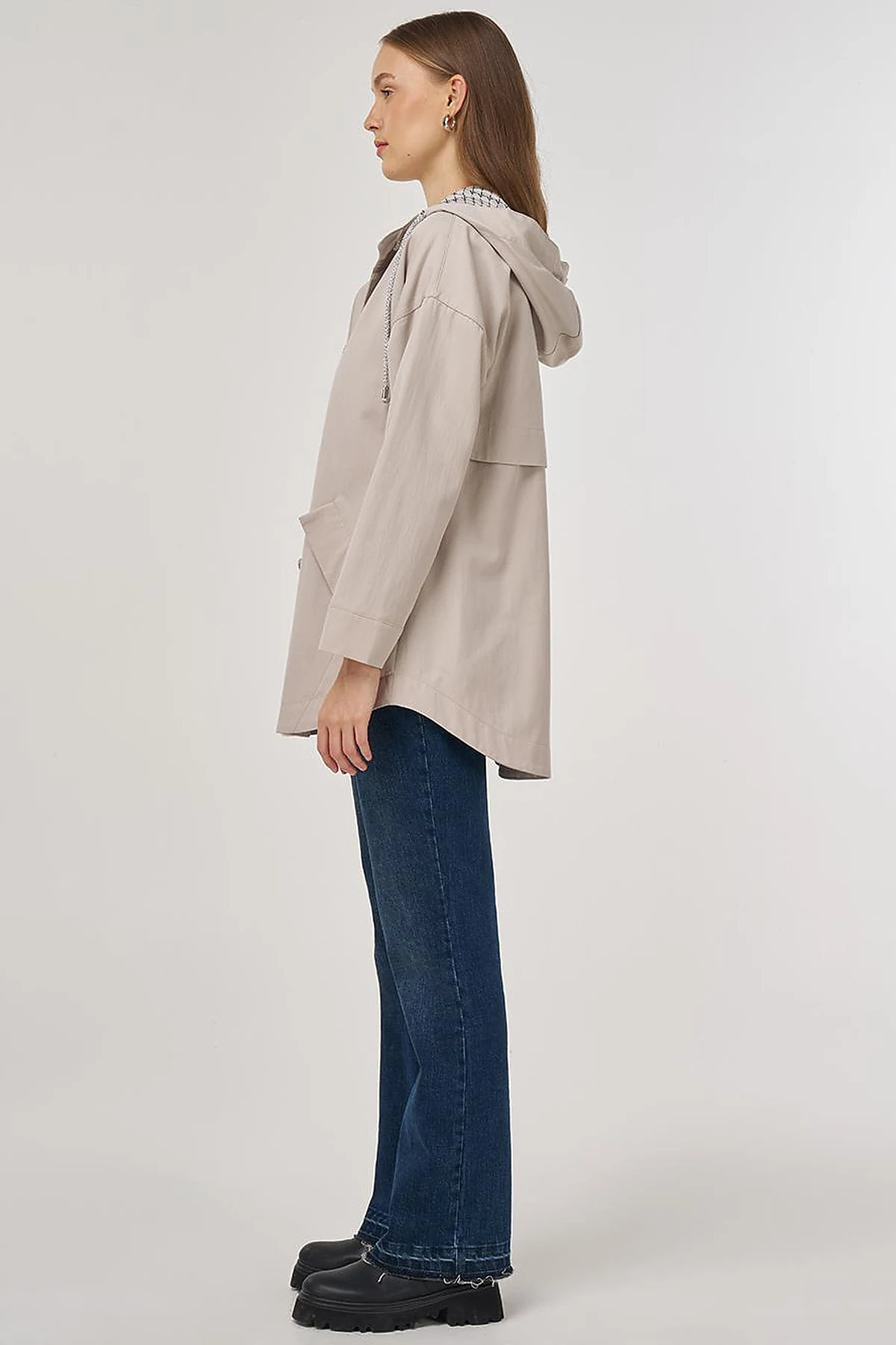 Buttoned Short Trench Coat Stone 