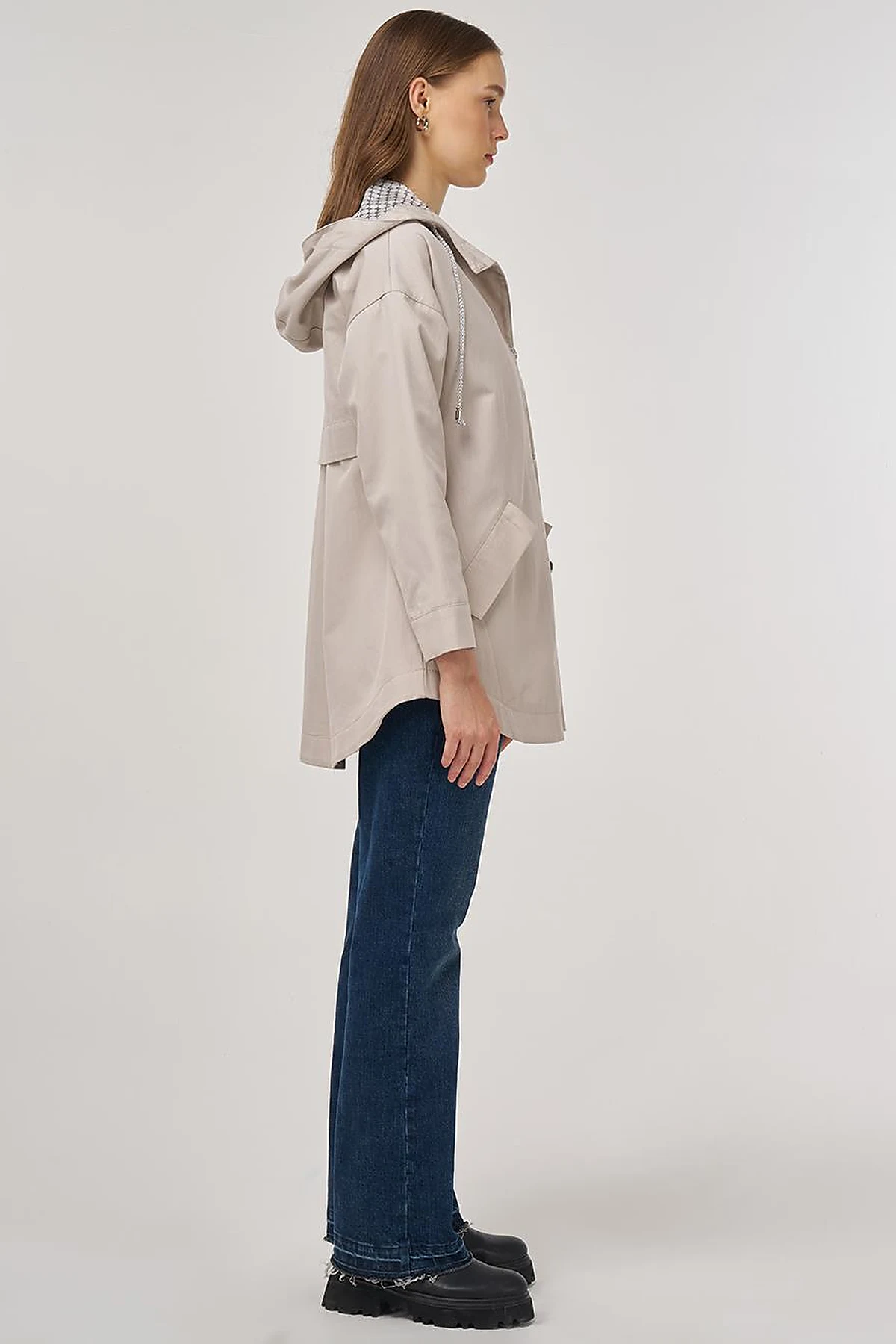 Buttoned Short Trench Coat Stone 