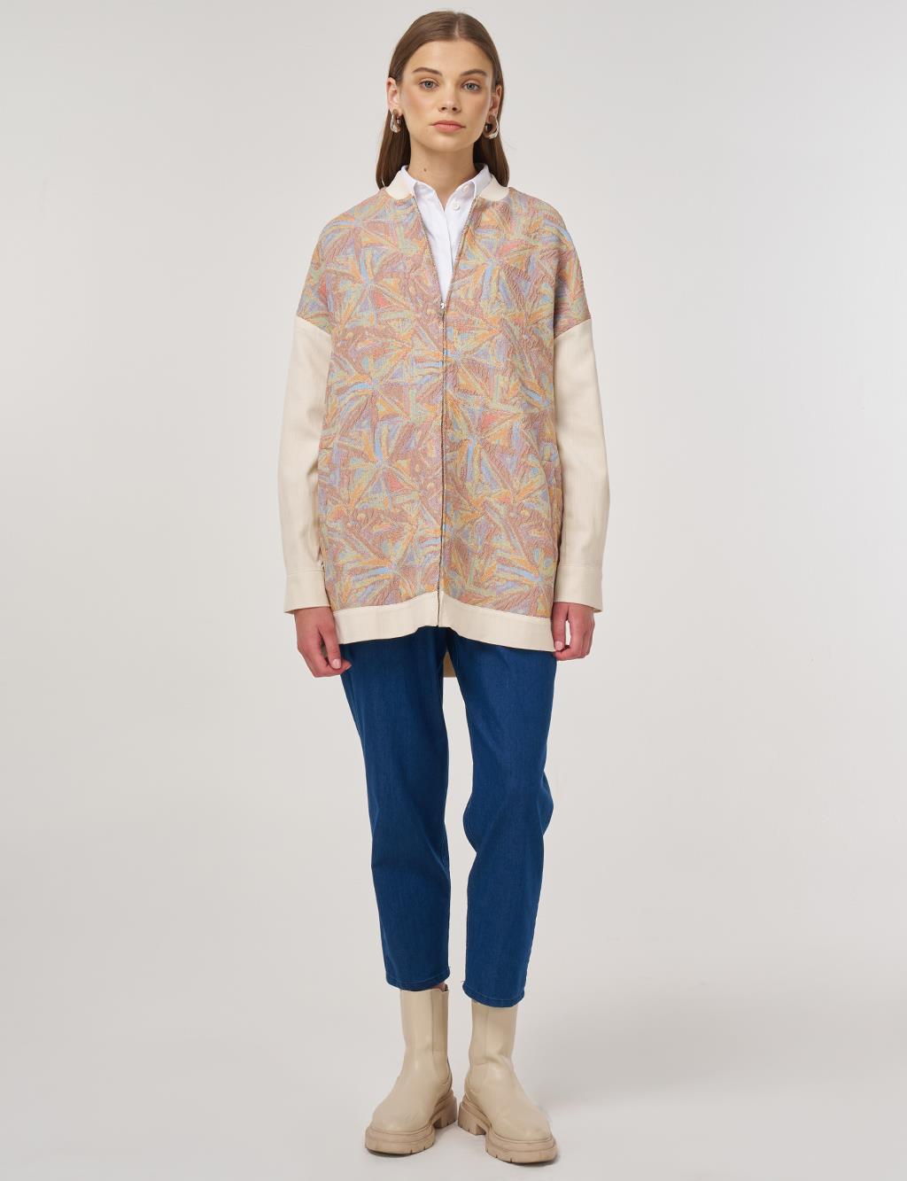 Geometric Pattern College Collar Jacket Pistachio Green