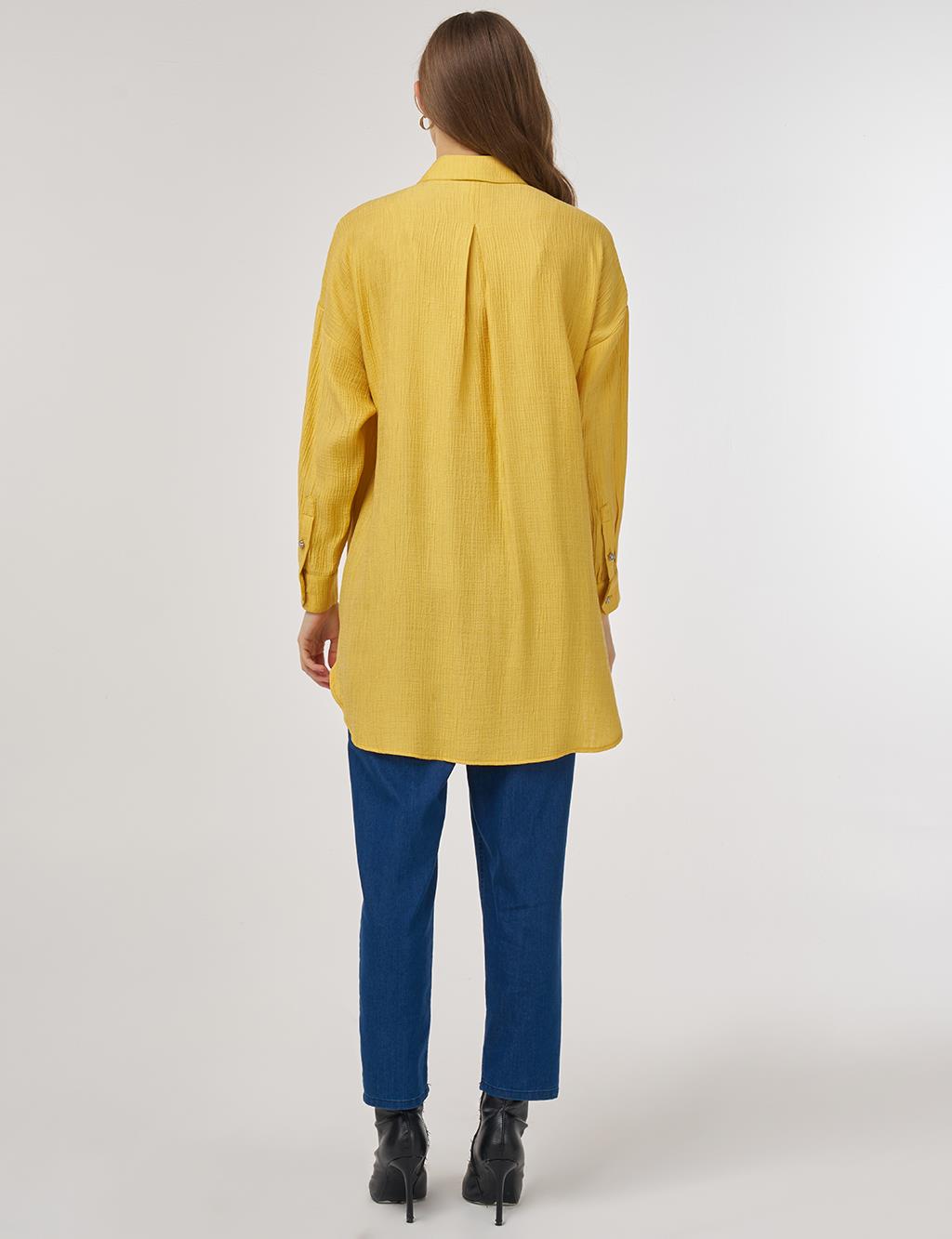Stitch-Detail Lyocell Tunic Mustard