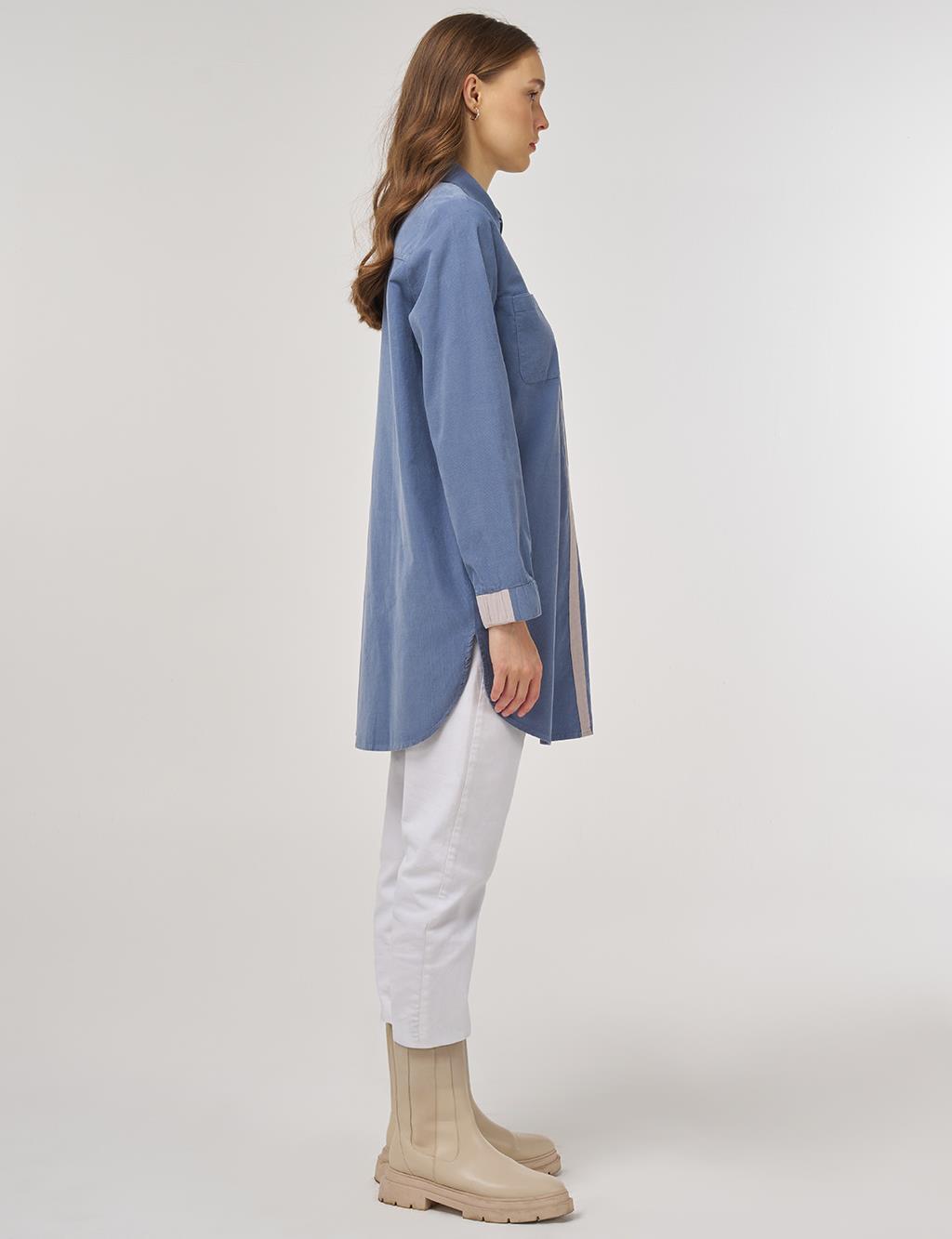 Corduroy Tunic with Shirt Collar Indigo 