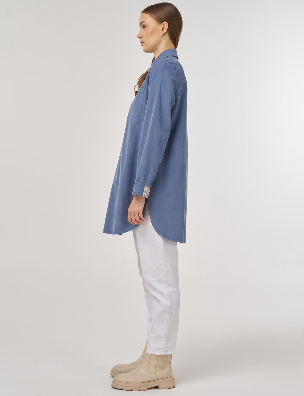 Corduroy Tunic with Shirt Collar Indigo 