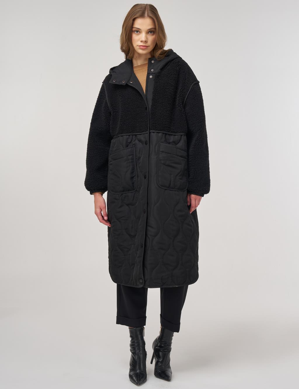 Faux Fur-Detail Anorak Jacket Black