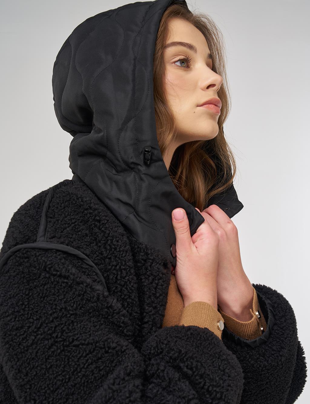 Faux Fur-Detail Anorak Jacket Black