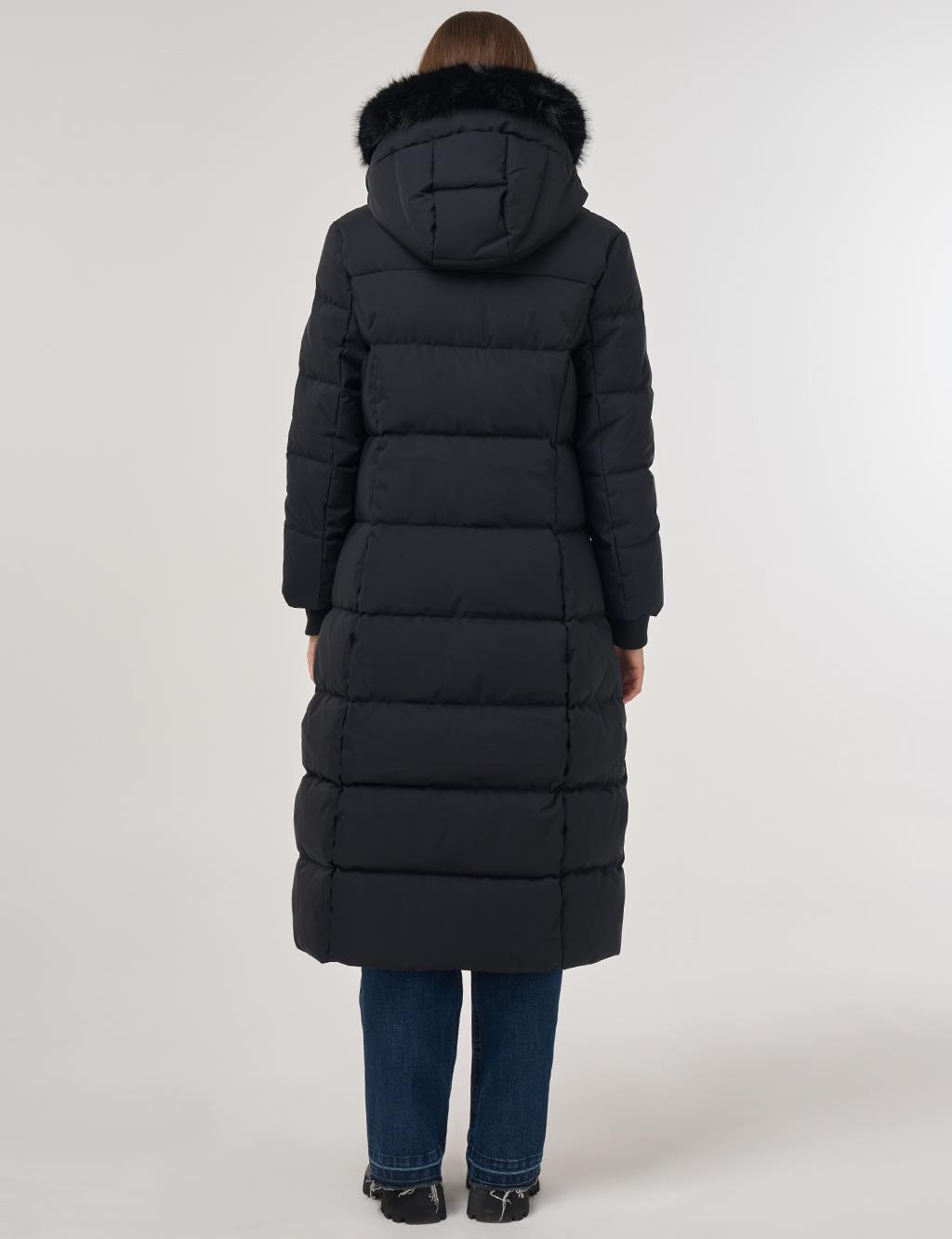 Faux Fur Detailed Anorak Coat in Black