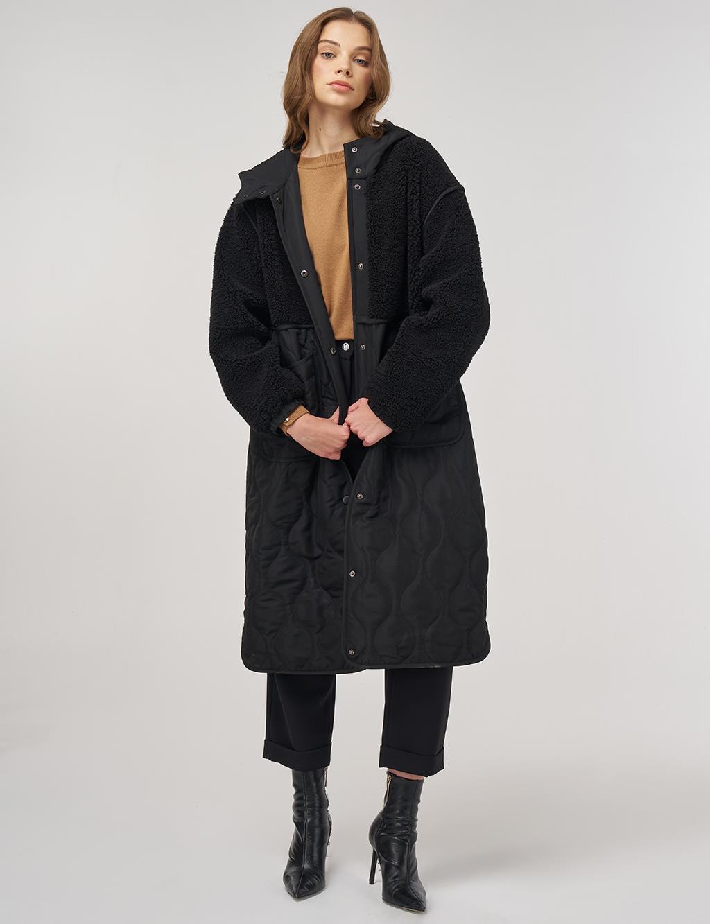 Faux Fur-Detail Anorak Jacket Black