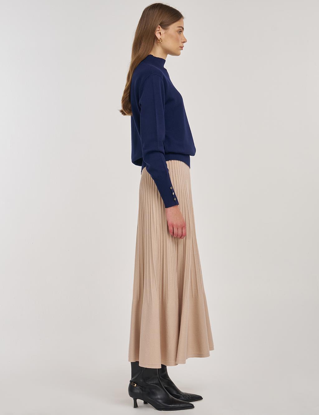Mock Neck Basic Knit Sweater Navy 