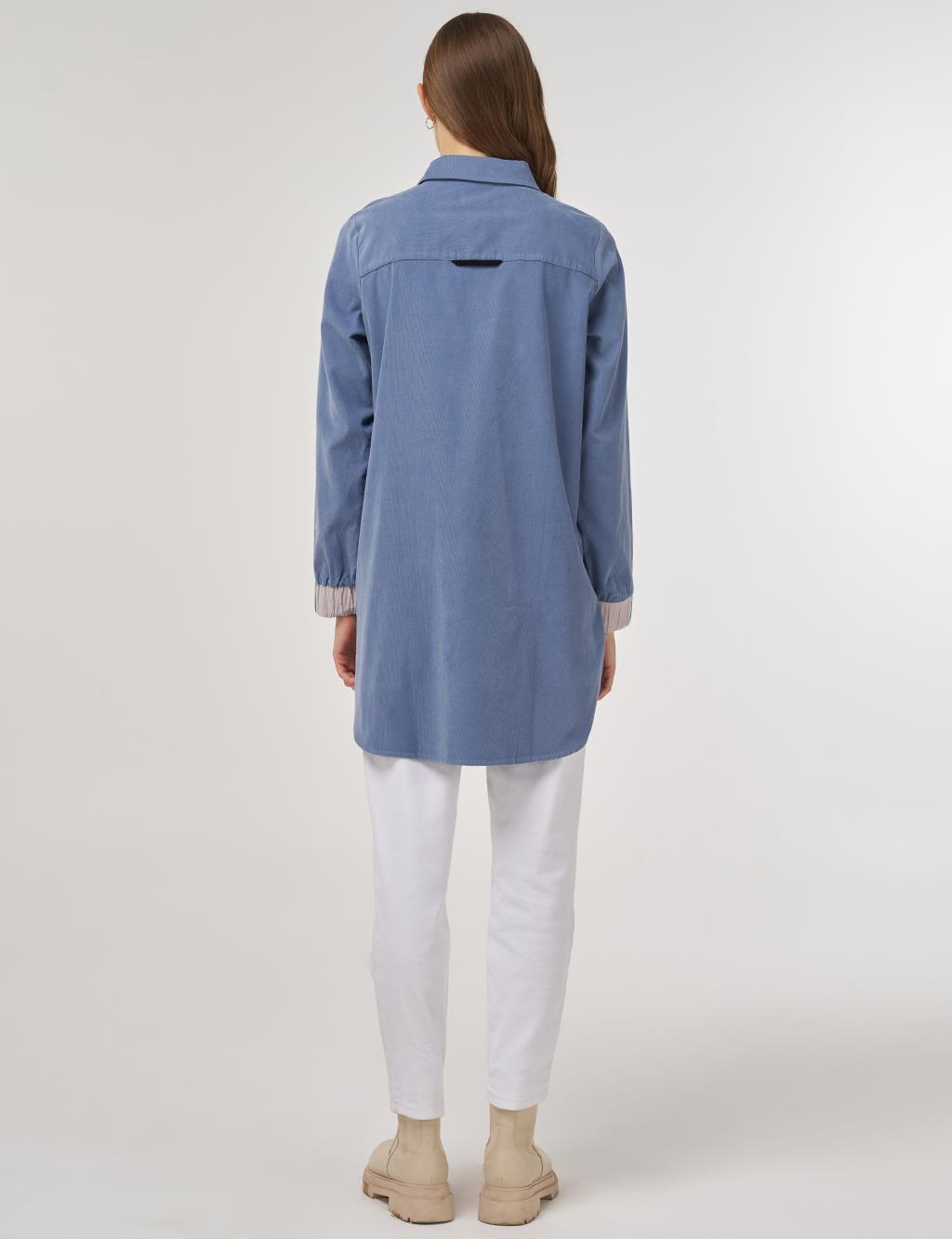 Corduroy Tunic with Shirt Collar Indigo 