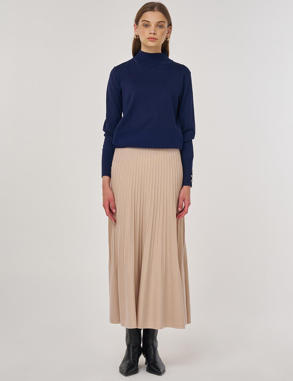 Mock Neck Basic Knit Sweater Navy 
