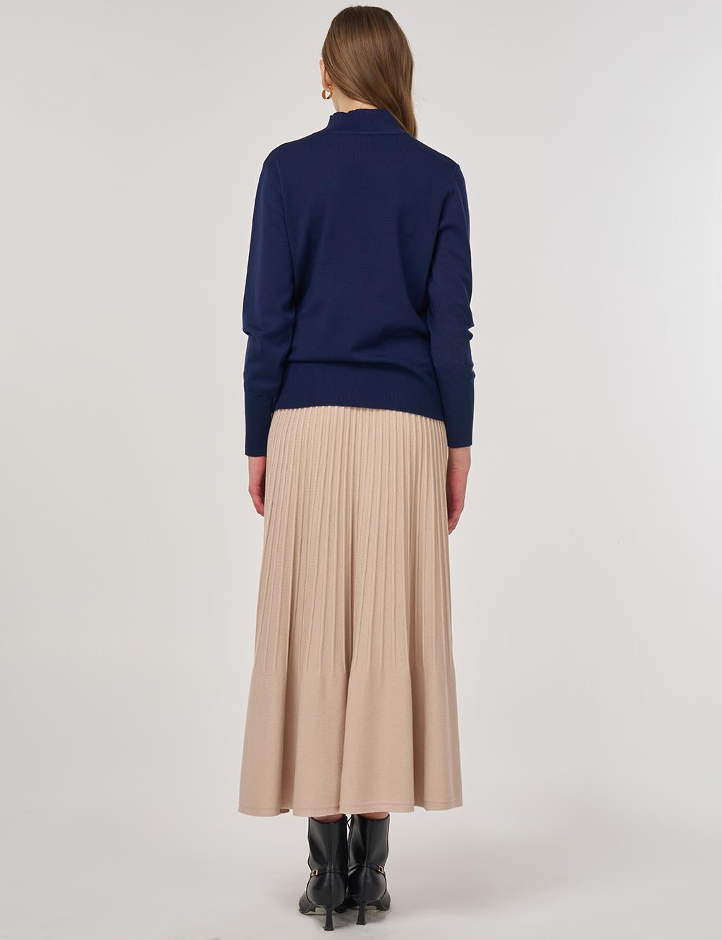 Mock Neck Basic Knit Sweater Navy 